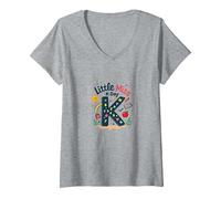 Little Miss Kindergarten K-Day Fun School Gift V-Neck T-Shirt, Women, Heather Grey, XXL