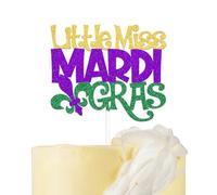 Little Miss Mardi Gras Cake Topper Gold Green Purple Glitter
