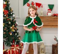 Little Miss Santa Costume,Christmas Dress Up Holiday Party Elf Costume Tartan Plaid Princess Outfit with Bowknot Black 0-3 Months Baby Girl Clothes Costumes 0-3M (Green#2,3-4 Years)