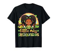 Little Miss Shenanigans St Patricks Day Afro Messy Bun Girl T-Shirt
