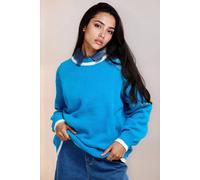 Little Mistress Azure Blue Contrast Knit Jumper Blue M