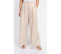 Little Mistress Women's Beige Pleat Wide Leg Trousers | Size: 12 Little Mistress Beige 12
