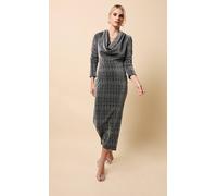 Little Mistress Black And Silver Cowl Neck Midaxi Dress Silver