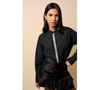 Little Mistress Black Embelished Trim Detail Shirt Black S