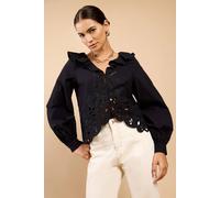 Little Mistress Black Embroidered Frill Top Black L