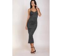 Little Mistress Black Metallic Knit Ribbed Midi Dress Black 16