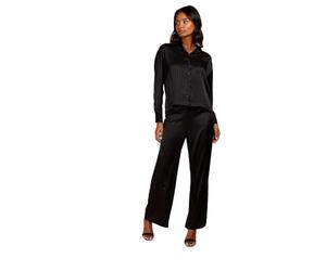 Little Mistress Black Satin Houndstooth Trousers, 14