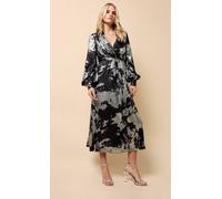 Little Mistress Black Silver Foil Midaxi Dress Black 10