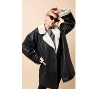 Little Mistress Black Suede Contrast Lining Borg Jacket Black L