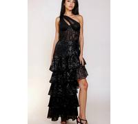 Little Mistress Black Tiered Ruffle One Shoulder Sequin Maxi Dress Black 12