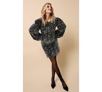Little Mistress Black Velvet And Silver Sequin Mini Dress Black 16