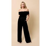 Little Mistress Black Velvet Bow Detail Bardot Jumpsuit Black 12