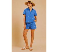 Little Mistress Women's Blue Embroidered Cotton Shorts | Size: 14 Little Mistress Blue 14