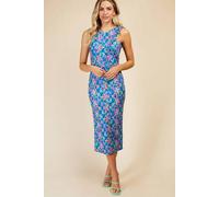 Little Mistress Blue Floral Print Crossover Neckline Midi Dress Multi 16