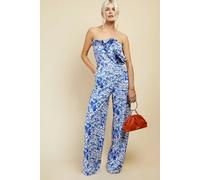 Little Mistress Blue Floral Print Frill Detail Jumpsuit Blue 8