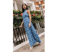 Little Mistress Blue Print Chiffon Maxi Dress Blue 16