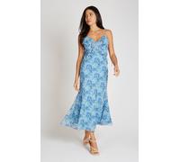 Little Mistress Blue Print Chiffon Midaxi Dress Blue 16