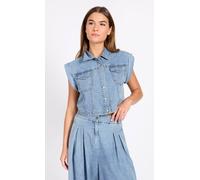Little Mistress Blue Sleeveless Denim Waistcoat In Duck Egg Blue Duck Egg Blue
