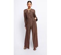 Little Mistress Brown Metallic Cut Out Jumpsuit Brown