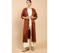 Little Mistress Women's Brown Suedette Trench Coat | Size: Large Little Mistress Brown L