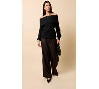 Little Mistress Women's Chocolate Animal Texture Satin Wide Leg Trousers | Size: 8