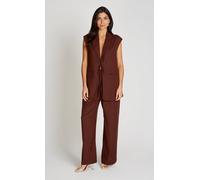 Little Mistress Chocolate Brown Wide Leg Trousers With Linen Chocolate S
