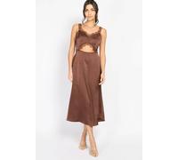 Little Mistress Chocolate Lace Trim Satin Midi Dress In Brown Brown 16