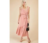 Little Mistress Coral Pink Check Mock Wrap Midaxi Dress Pink 10