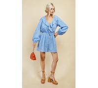 Little Mistress Women's Cornflower Dobby Spot Frill Playsuit in Light Blue | Size: 10 Little Mistress Light Blue 10