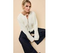 Little Mistress Women's Cream Knitted Bow Pocket Detail Cardigan Sweater | Size: Medium