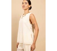 Little Mistress Cream Lace Bow Detail Top Cream