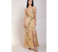 Little Mistress Gold Sequin Embellished Side Gather Maxi Dress Gold 12