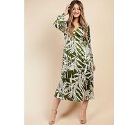Little Mistress Green Print Satin Midaxi Dress by Vogue Williams Metallic