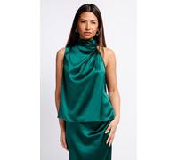 Little Mistress Green Satin Drape Top Green 18