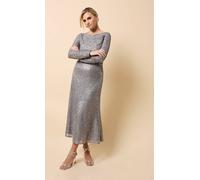 Little Mistress Grey Gathered Sequin Midaxi Dress In Silver Silver 16
