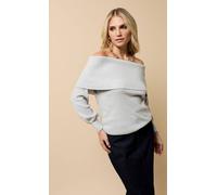 Little Mistress Women's Grey Knitted Bardot Jumper | Size: Medium