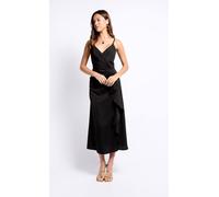 Little Mistress Iska Black Satin Draped Frill Midaxi Dress Black 12