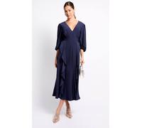 Little Mistress Iska Navy Draped Frill Midaxi Dress Navy 10