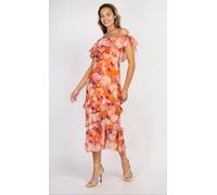 Little Mistress Iska Print Chiffon Bardot Frill Midaxi Dress Multi 10
