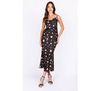 Little Mistress Iska Star Print Satin Midi Skirt In Black Black 8