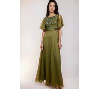 Little Mistress Khaki Green Angel Sleeve Sequin Maxi Dress Khaki 10
