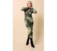 Little Mistress Khaki Print Keyhole Midaxi Dress Khaki 10