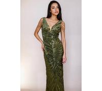 Little Mistress Khaki Sequin Fishtail Maxi Dress Khaki 12