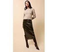 Little Mistress Khaki Sequin Midaxi Skirt Khaki 14