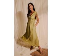 Little Mistress Lime Linen Midaxi Dress In Green Green 12