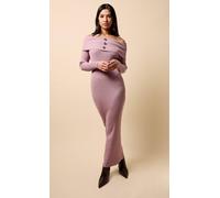 Little Mistress Mink Knitted Bardot Midaxi Dress In Brown Brown S