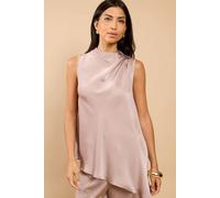 Little Mistress Women's Mink Satin Asymmetric Top in Taupe | Size: Small Little Mistress Taupe S