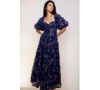 Little Mistress Navy Floral Print Ruffle Maxi Dress Navy 12
