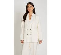 Little Mistress Women's Oatmeal Blazer With Linen in Natural | Size: 14