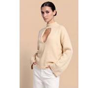 Little Mistress Women's Oatmeal Knit Keyhole Top in Natural | Size: Medium Little Mistress Natural M